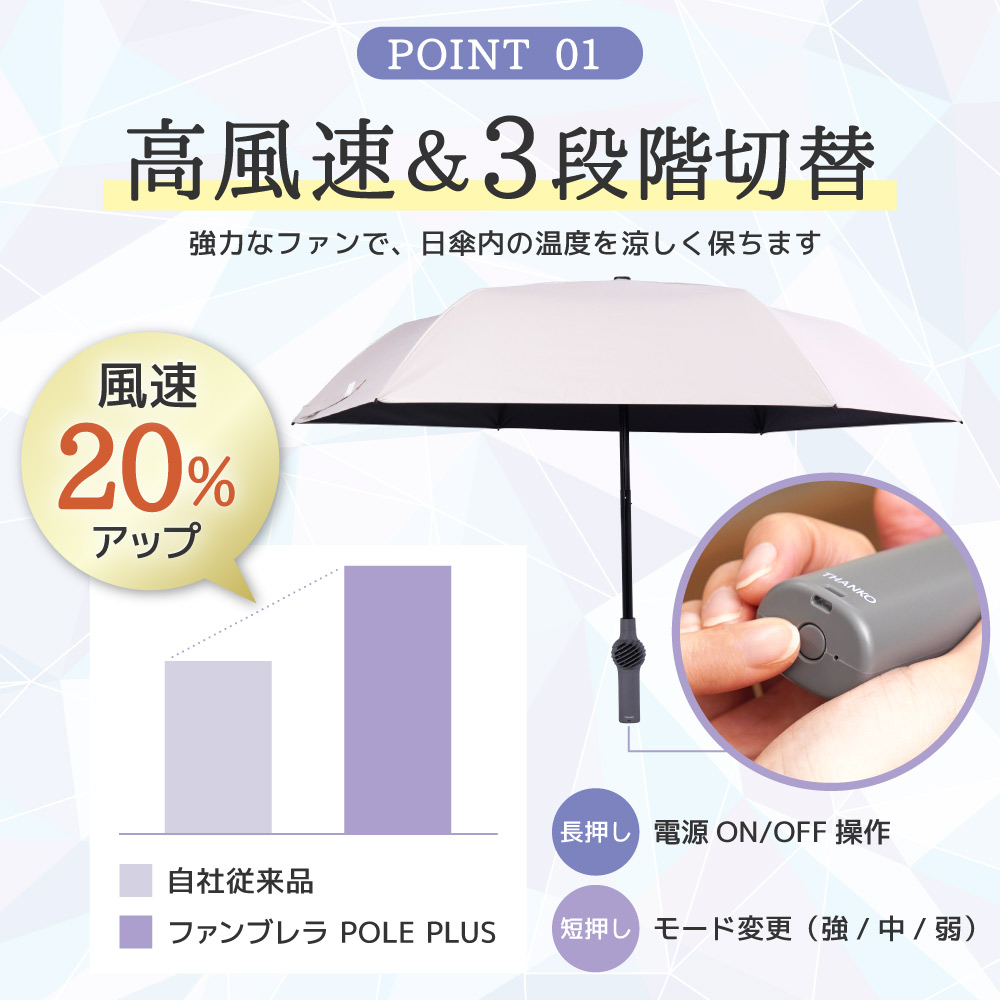 ファンブレラPOLE PLUSの持ち手側にある送風口