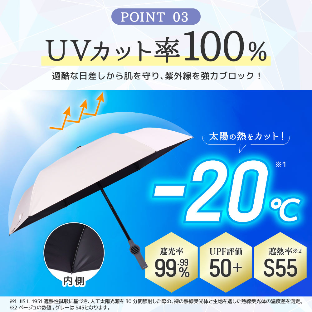 開いたファンブレラPOLE PLUSを屋外で使うイメージ