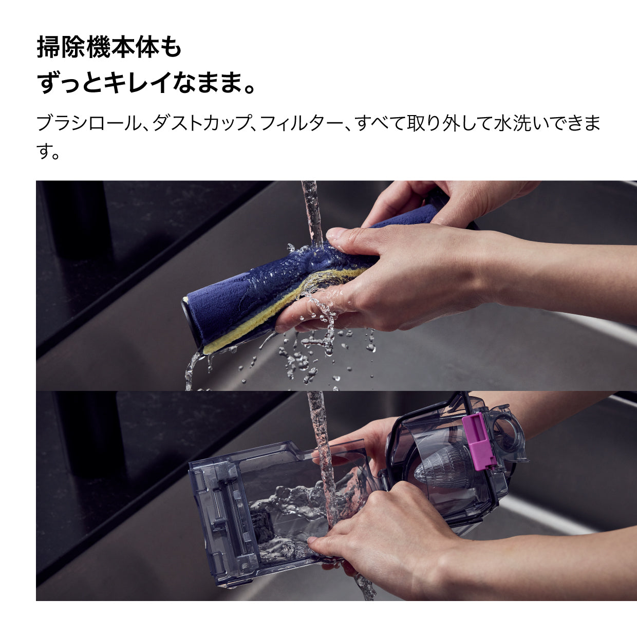 IW5271Jのブラシロールとダストカップを水洗いする手入れ方法