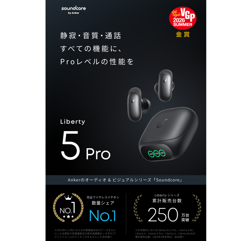 Soundcore Liberty 5 Proの本体と充電ケース