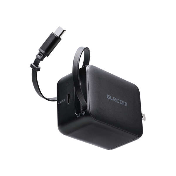 エレコム EC-AC12835BKの巻き取り式USB-Cケーブルと本体
