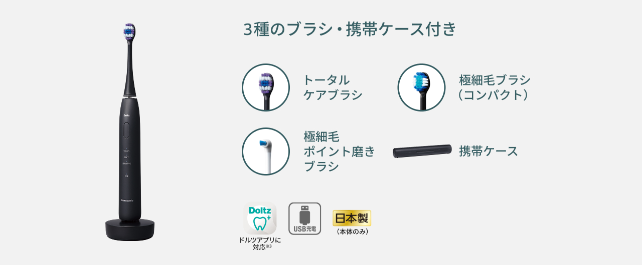 Panasonic ドルツ EW-DA49-K本体と3種類のブラシ、携帯ケース