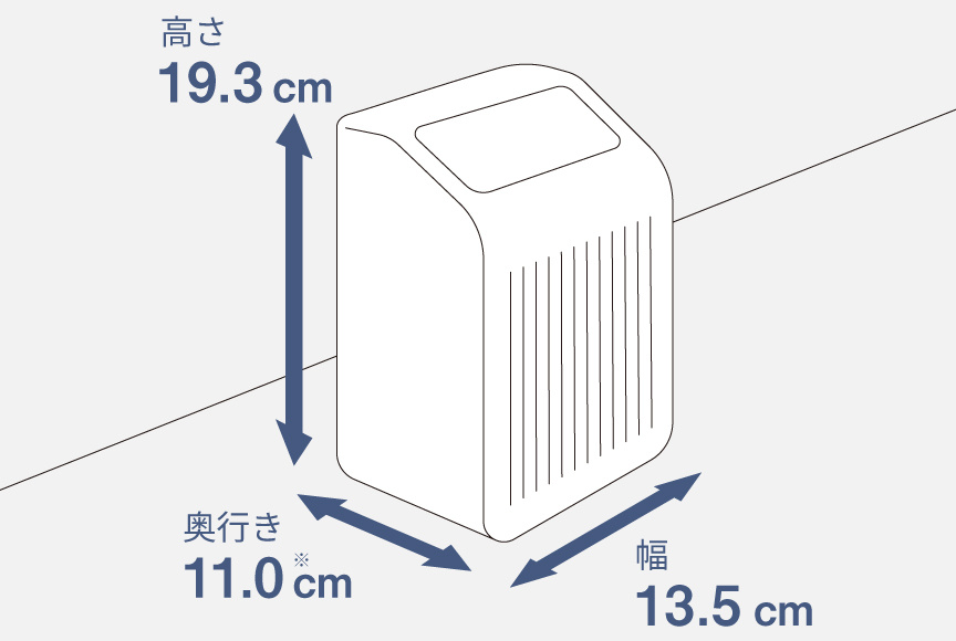 DS-FB500の高さと幅を示すコンパクトな本体写真
