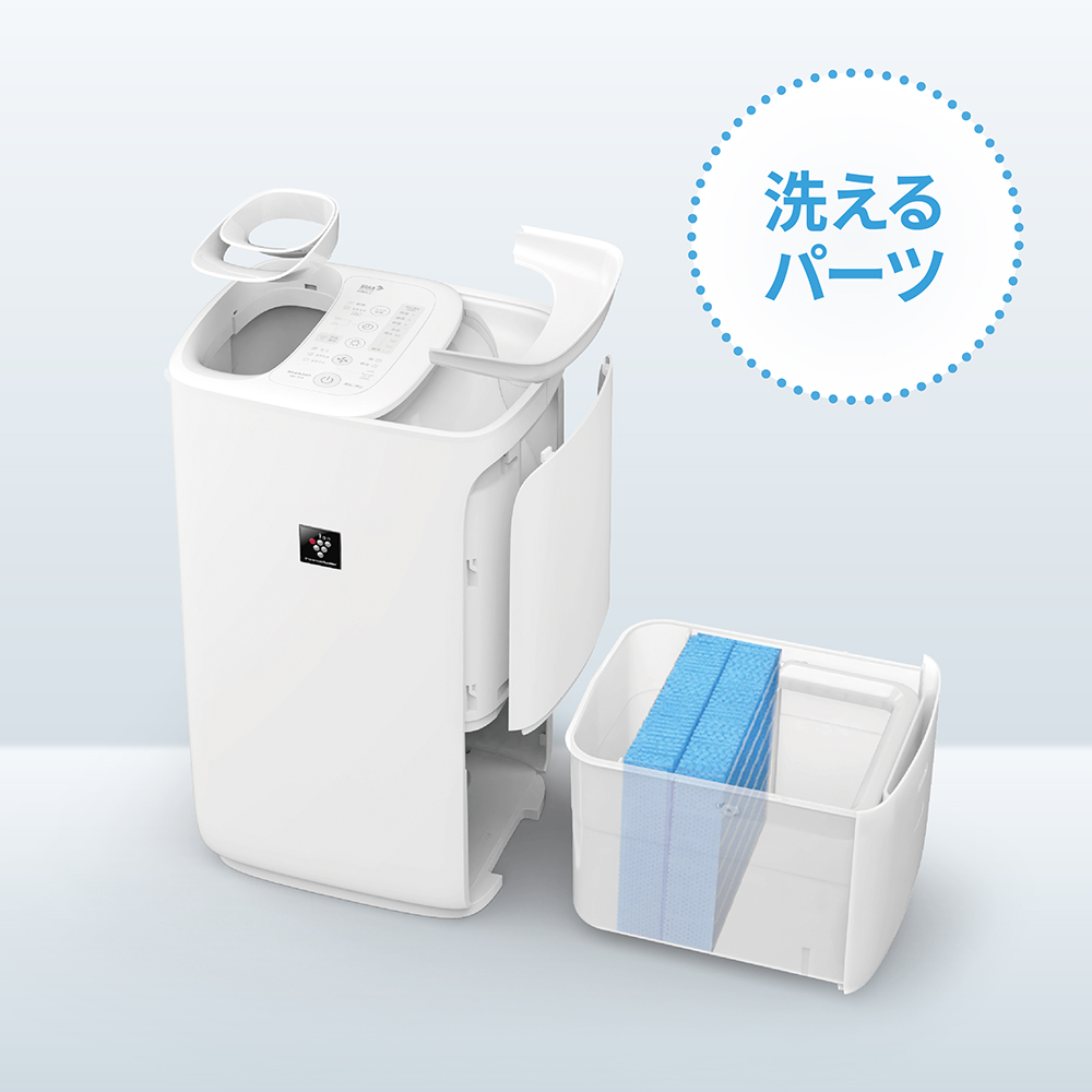 HV-T55の給水トレーと加湿フィルターなど洗える部品